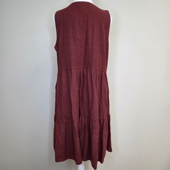 Matty M Womens Linen Blend Tiered Midi Dress Burgundy V-Neck Sleeveless L MD9210 - Picture 4 of 5